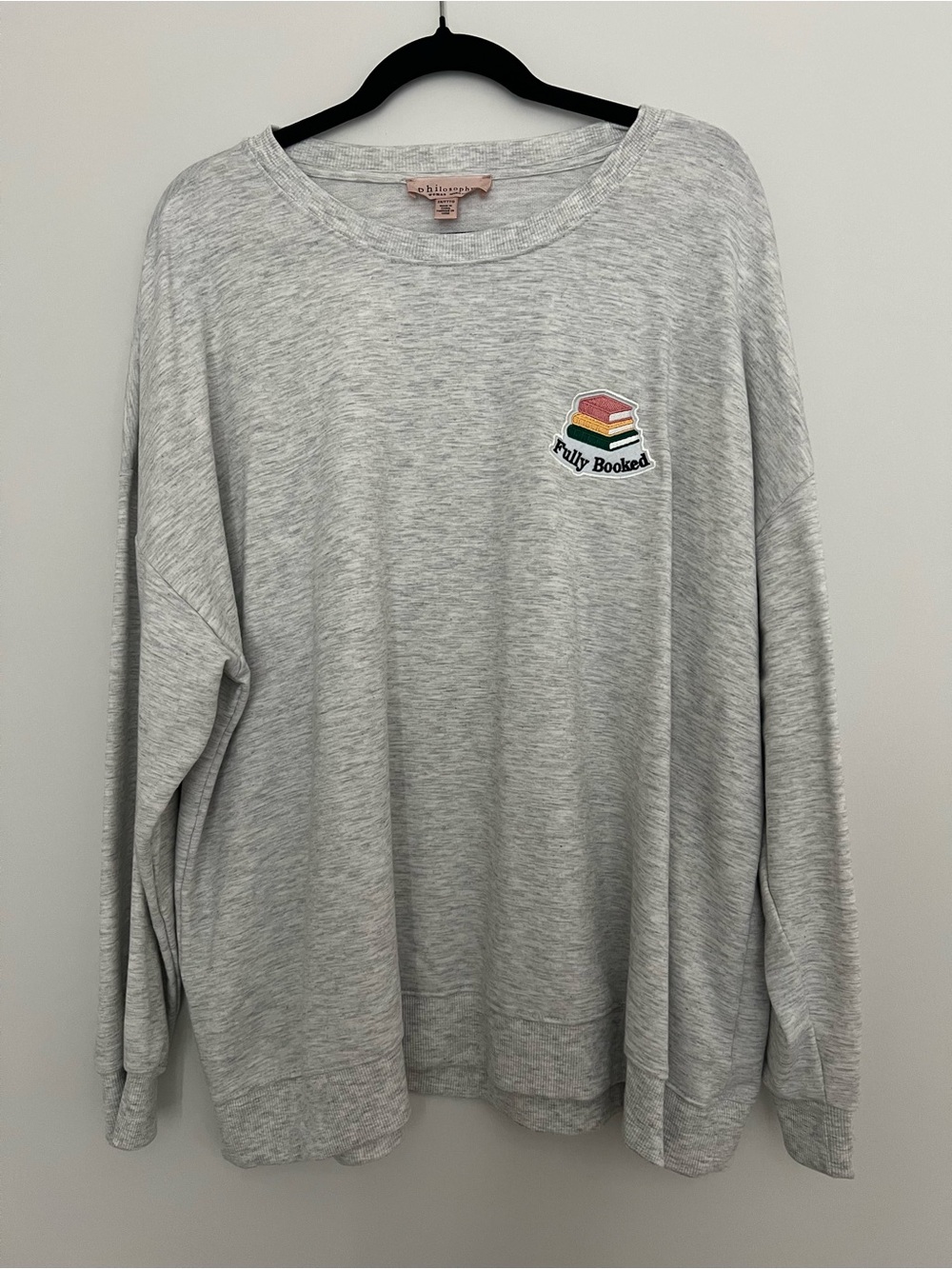 Philosophy Light Gray Crewneck Sweater with Book Patch